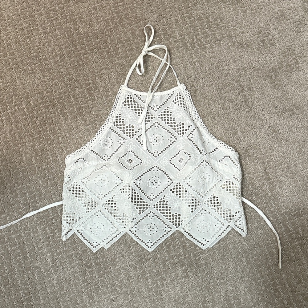 Free People White Crochet Tank Top
